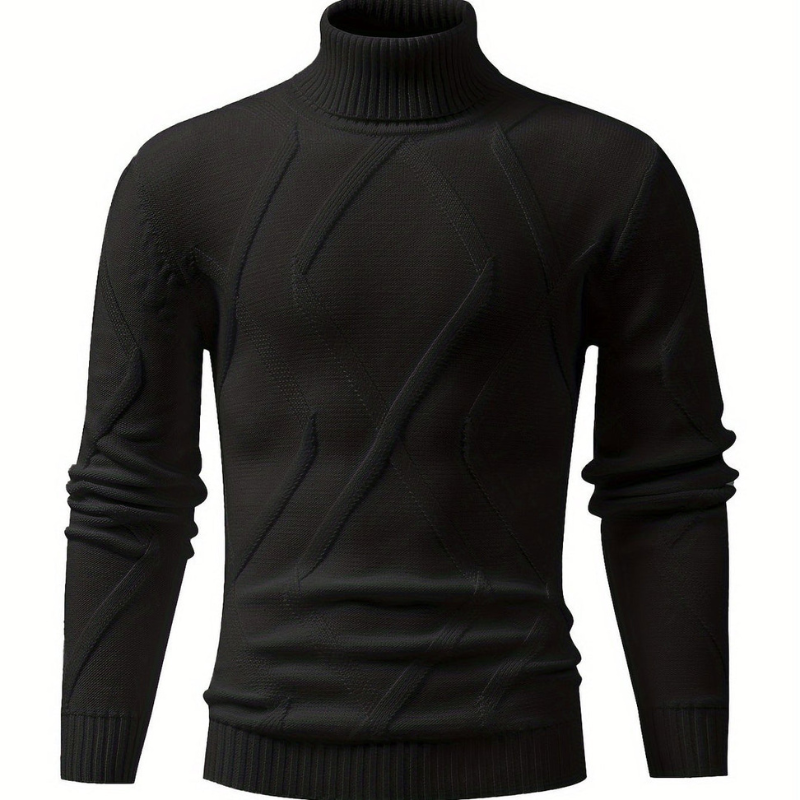 Herren Rollkragenpullover mit Rippstruktur - schwarz