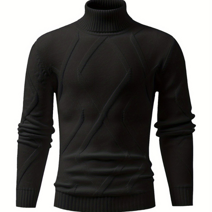 Herren Rollkragenpullover mit Rippstruktur - schwarz