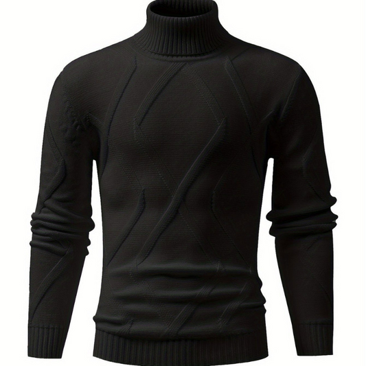 Herren Rollkragenpullover mit Rippstruktur - schwarz