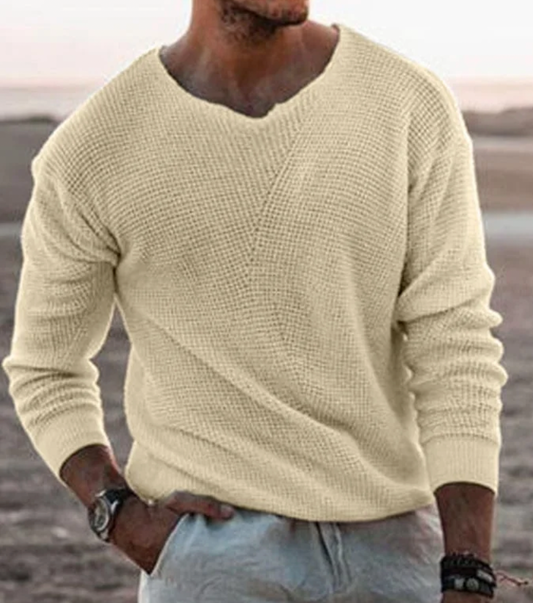 Herren Pullover aus Strick mit V-Ausschnitt - beige