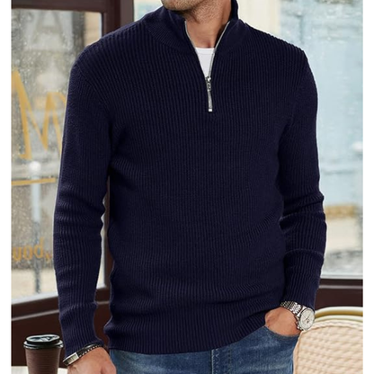 Herren Strickpullover mit Halbreißverschluss - dunkelblau