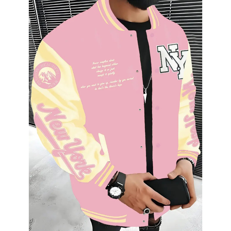 Varsity Jacke Herren im Streetwear Stil - rosa
