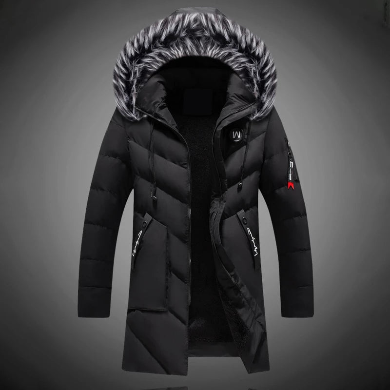Herren Winterjacke in langer Form mit Futter - schwarz
