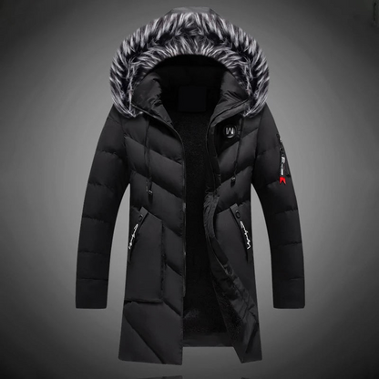 Herren Winterjacke in langer Form mit Futter - schwarz