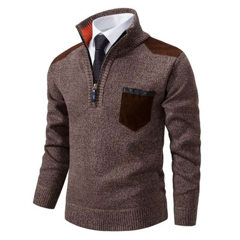 Herren Strickpullover mit Rollkragen und Reißverschluss - braun