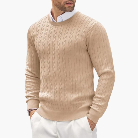 Strickpullover Herren mit Rundhalsausschnitt - beige