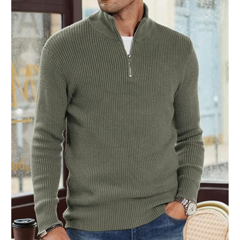 Herren Strickpullover mit Halbreißverschluss - grün