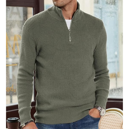 Herren Strickpullover mit Halbreißverschluss - grün