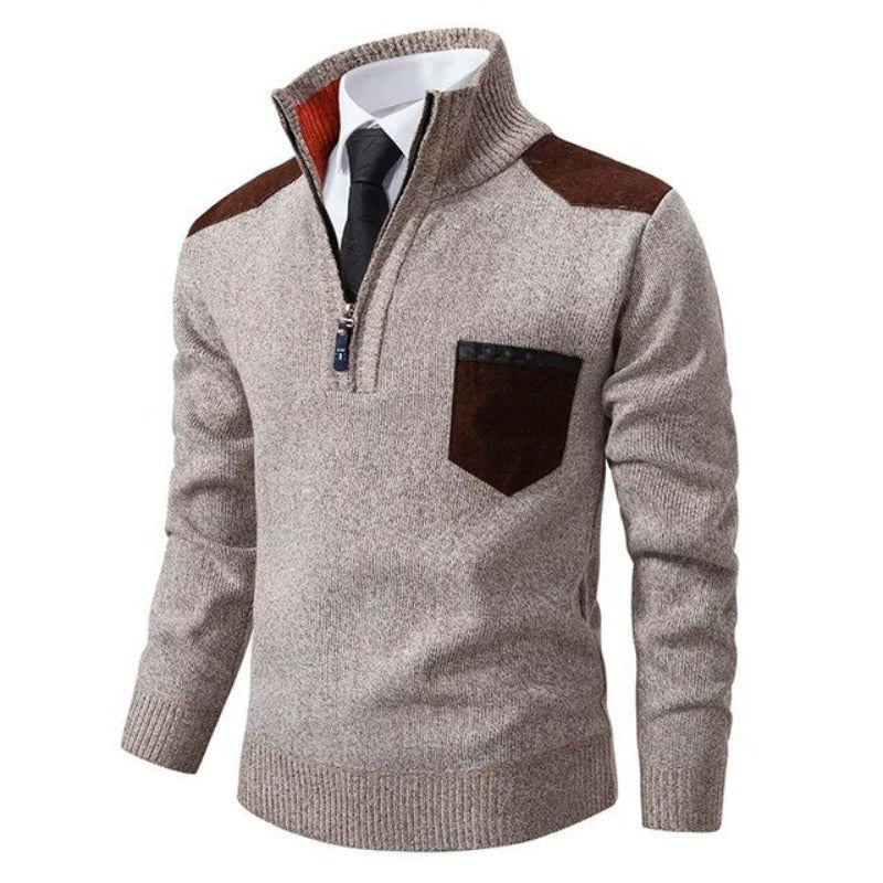 Herren Strickpullover mit Rollkragen und Reißverschluss - beige