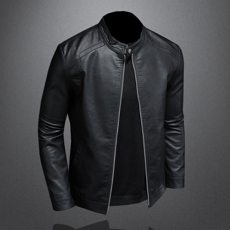 Herren Lederjacke im schmalen Biker-Schnitt mit Stehkragen