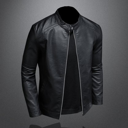 Herren Lederjacke im schmalen Biker-Schnitt mit Stehkragen