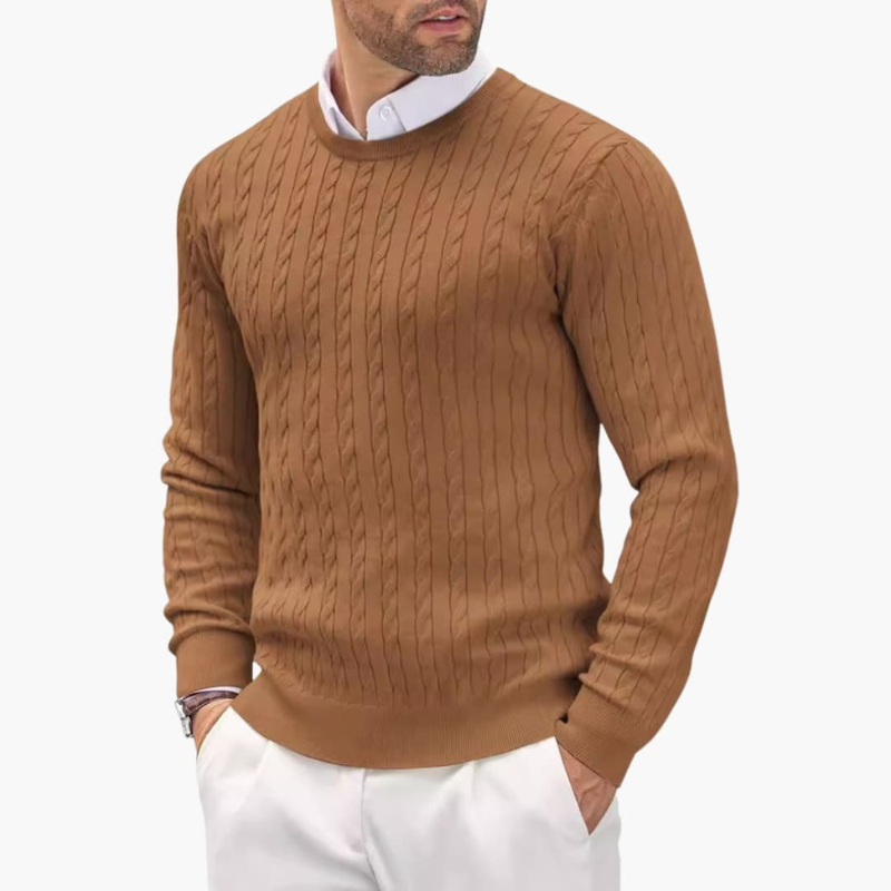Strickpullover Herren mit Rundhalsausschnitt - braun