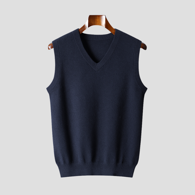 Pullover Herren als ärmellose Weste mit V-Ausschnitt - marine-blau