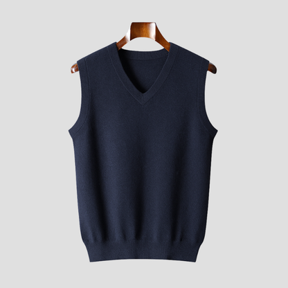 Pullover Herren als ärmellose Weste mit V-Ausschnitt - marine-blau