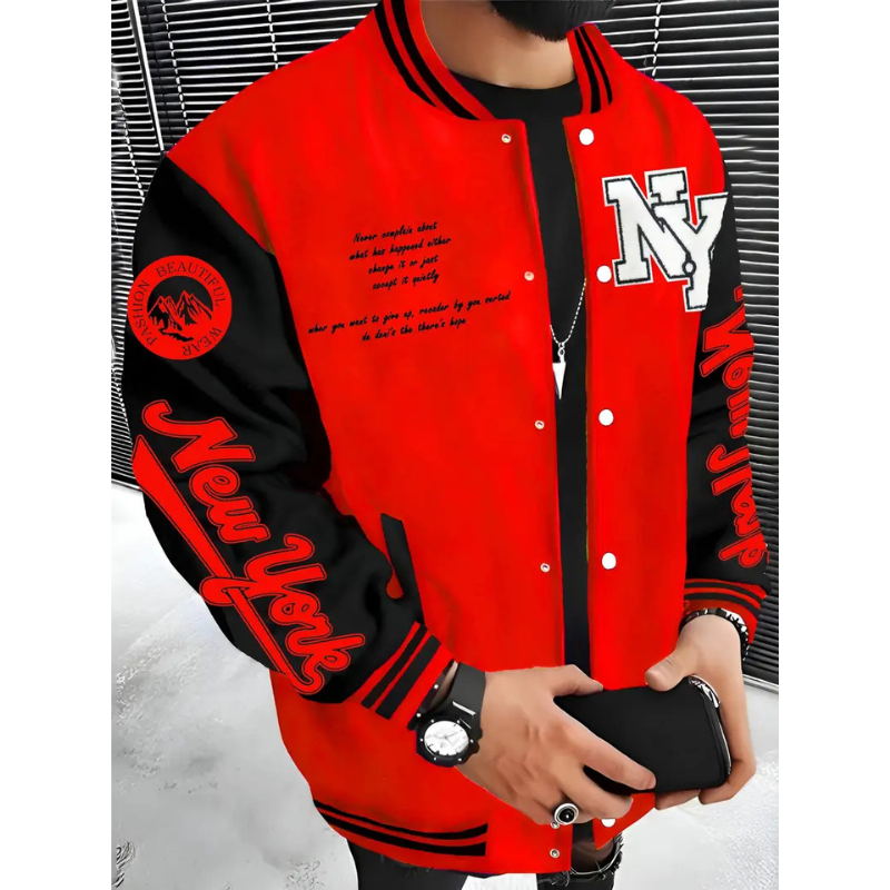 Varsity Jacke Herren im Streetwear Stil - mandarinenrot