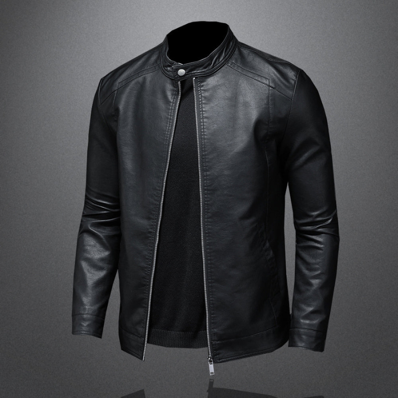 Herren Lederjacke im schmalen Biker-Schnitt mit Stehkragen