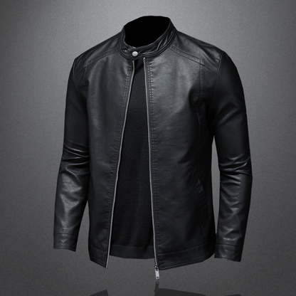 Herren Lederjacke im schmalen Biker-Schnitt mit Stehkragen
