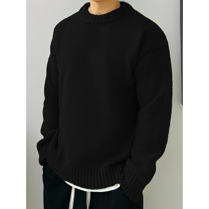 Herren Pullover mit Rundhals und langen Ärmeln - schwarz
