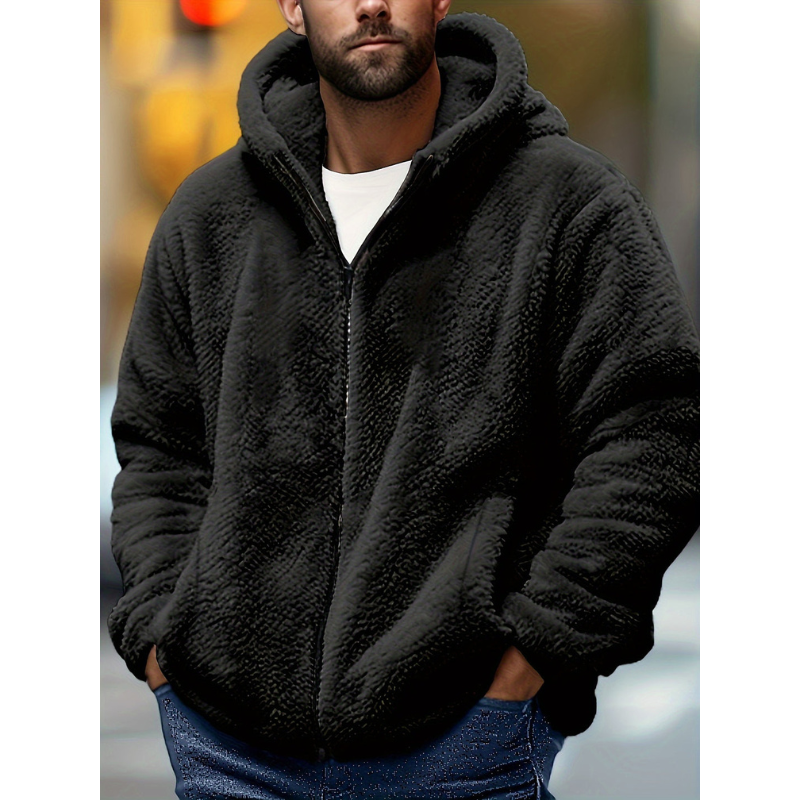 Herren Daunenjacke mit Kapuze und Taschen - schwarz