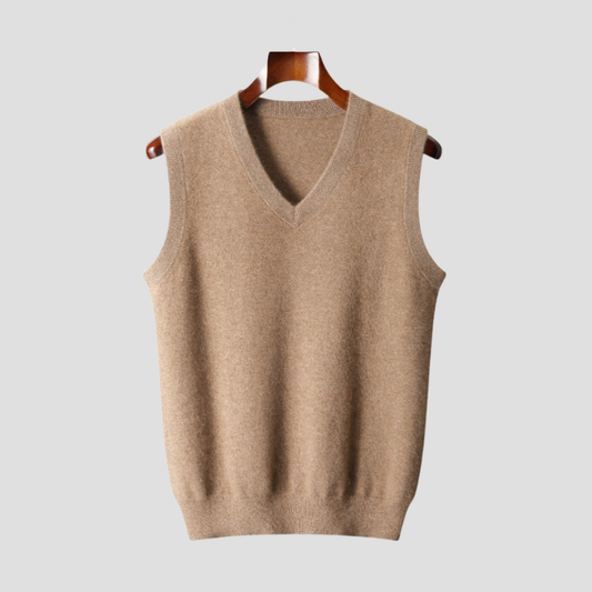 Pullover Herren als ärmellose Weste mit V-Ausschnitt - beige