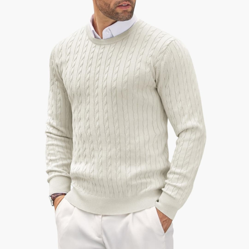Strickpullover Herren mit Rundhalsausschnitt - weiß