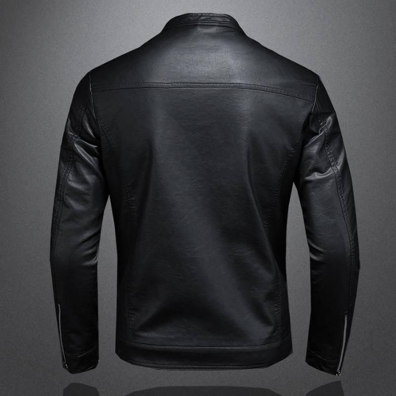 Herren Lederjacke im schmalen Biker-Schnitt mit Stehkragen