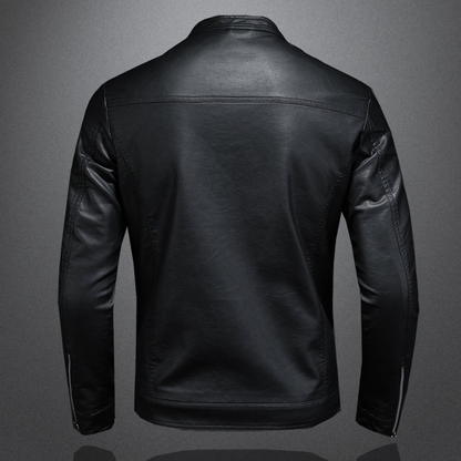 Herren Lederjacke im schmalen Biker-Schnitt mit Stehkragen