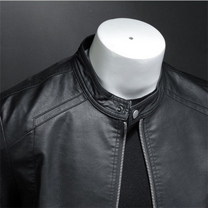 Herren Lederjacke im schmalen Biker-Schnitt mit Stehkragen