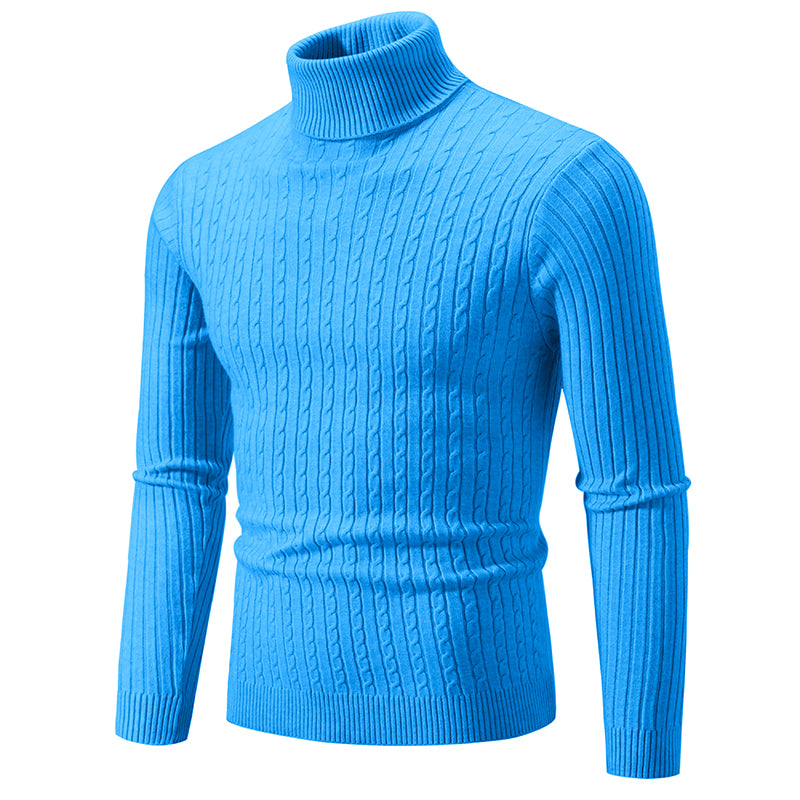 Herren Rollkragenpullover aus Strick mit Zopfmuster - hellblau