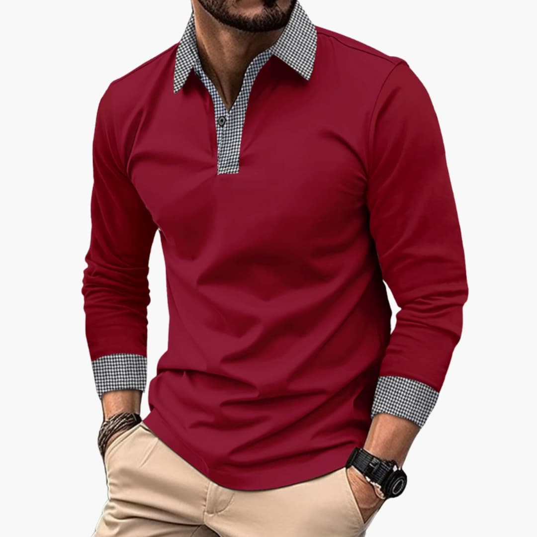 Herren Poloshirt mit Kontrastkragen im Casual Look - bordeauxrot