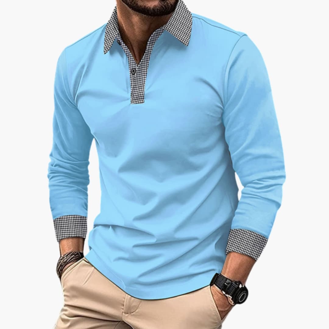 Herren Poloshirt mit Kontrastkragen im Casual Look - himmelblau
