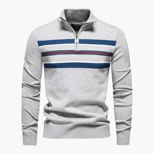 Herren Strickpullover mit Streifenmuster - hellgrau