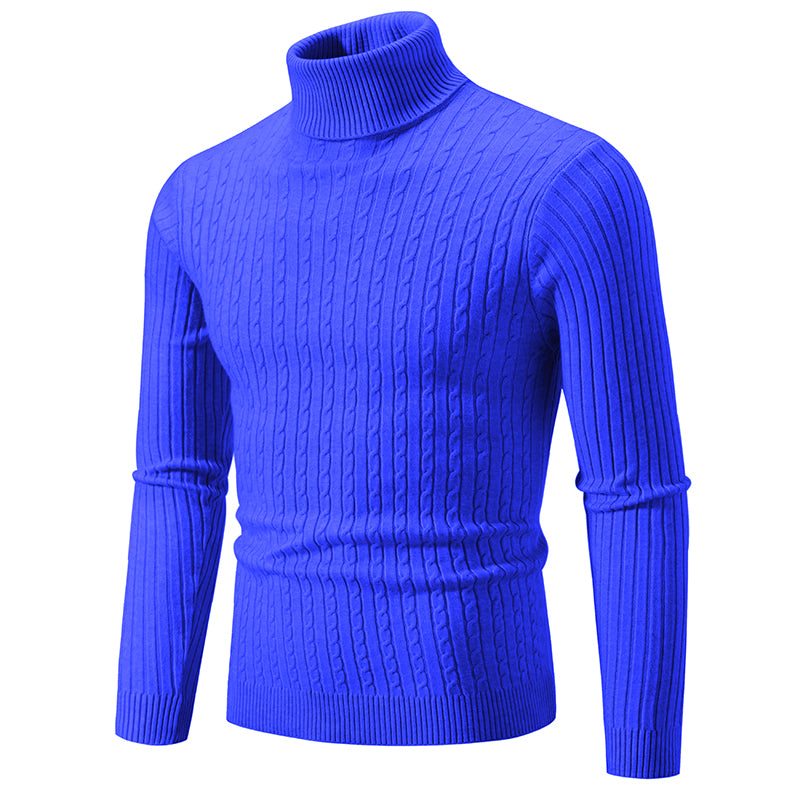 Herren Rollkragenpullover aus Strick mit Zopfmuster - dunkelblau