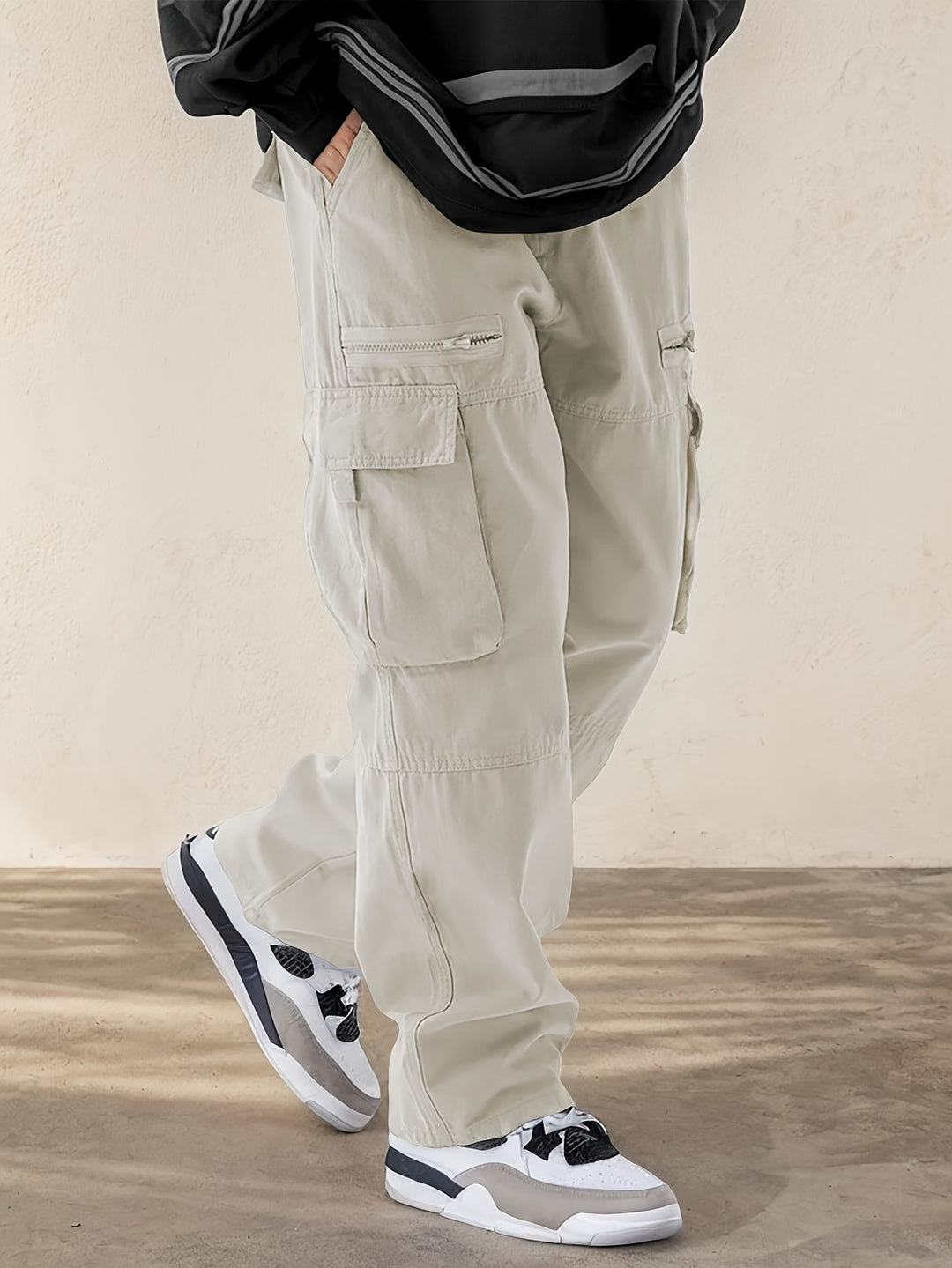 Herren Hose mit Cargo-Taschen und weitem Bein - aprikose