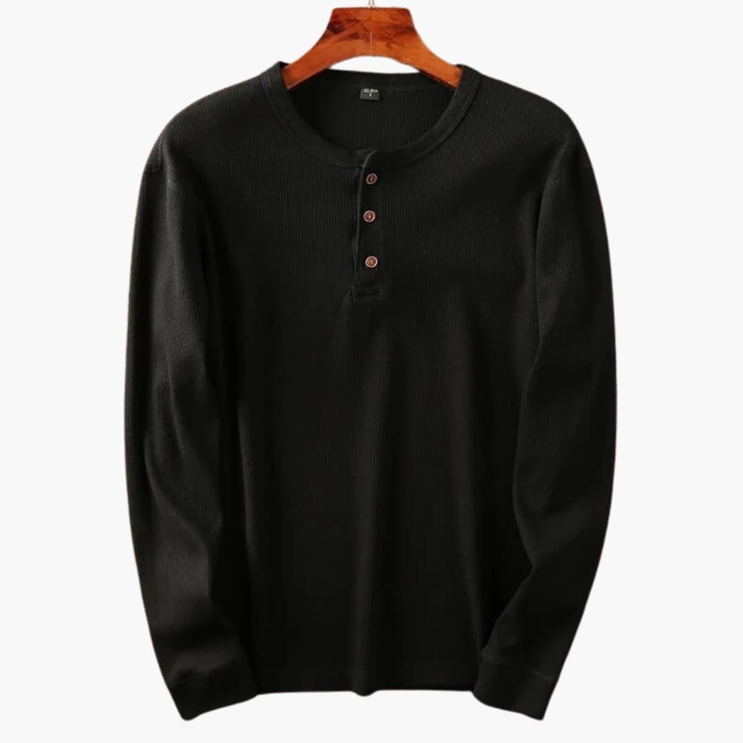 Herren Longsleeve im Straight Schnitt mit Knöpfen - schwarz