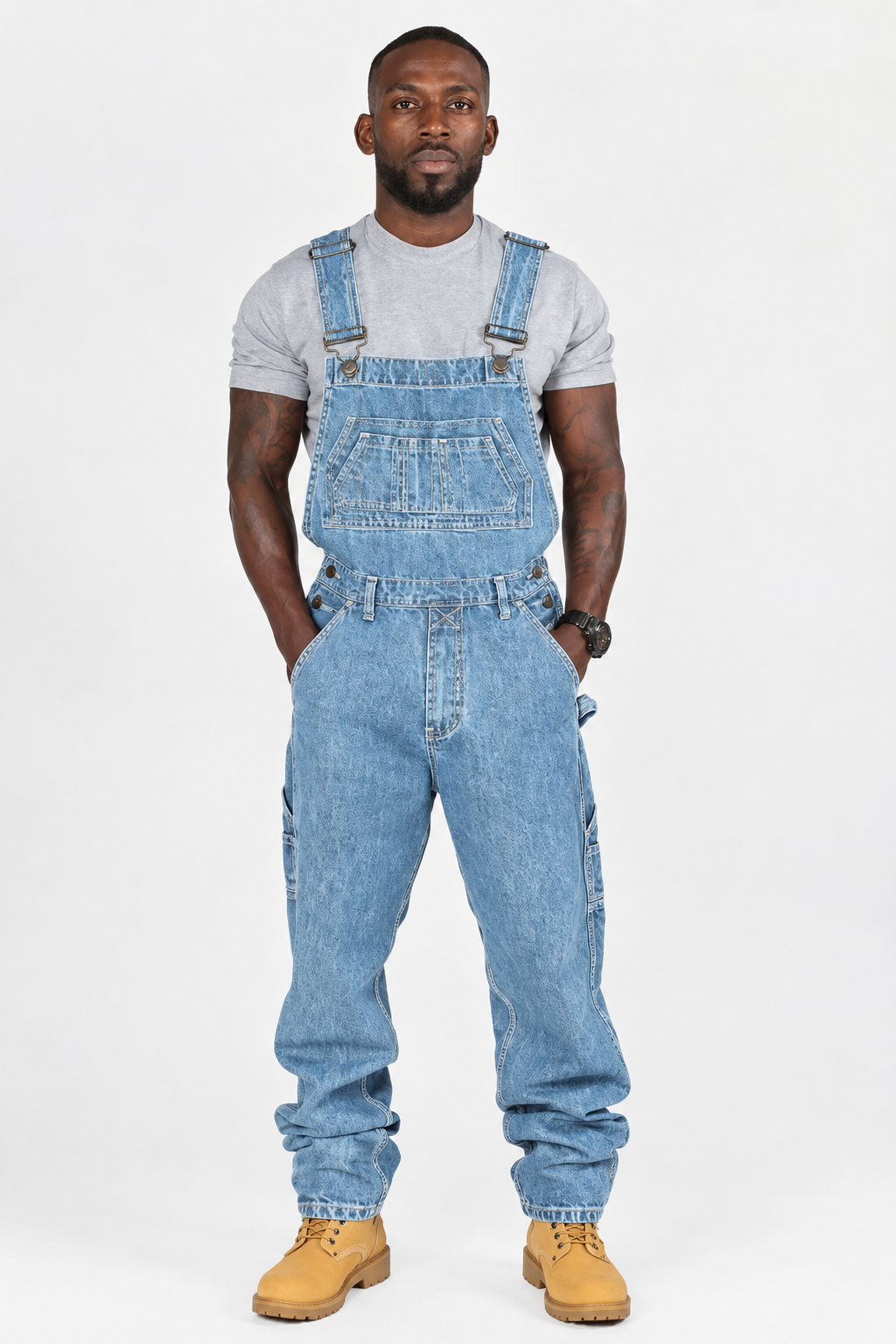 Herren Denim Overall im geraden Schnitt mit Taschen - blau