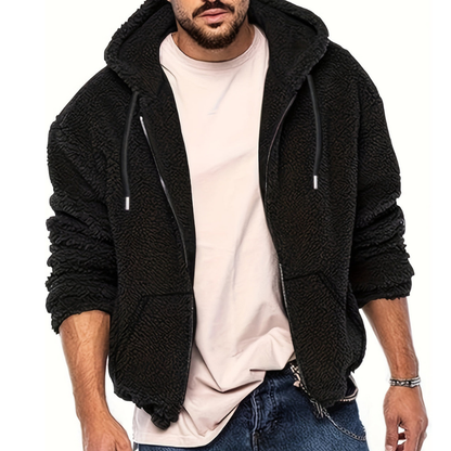 Winterjacke Herren mit Kapuze aus Plüsch - schwarz