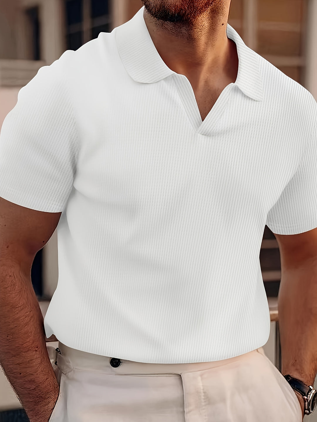 Herren Polo mit Kragen und Knopfleiste - weiß