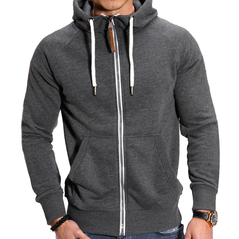 Herren Hoodie mit Reißverschluss im Sportstil - dunkelgrau 1