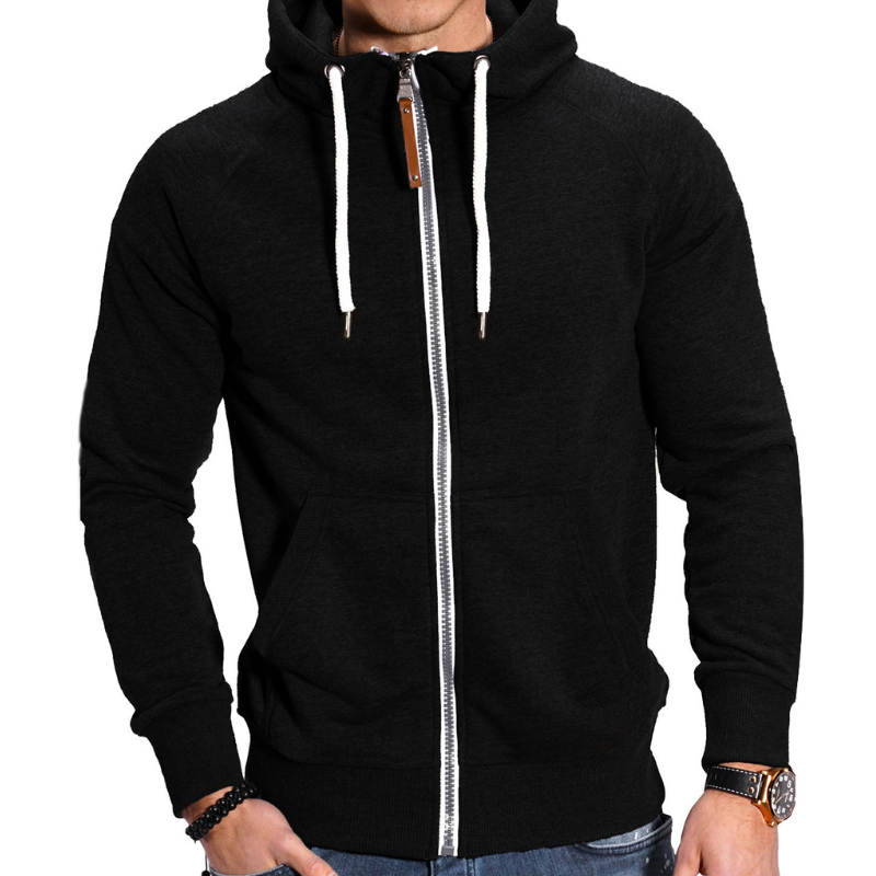 Herren Hoodie mit Reißverschluss im Sportstil - schwarz 1