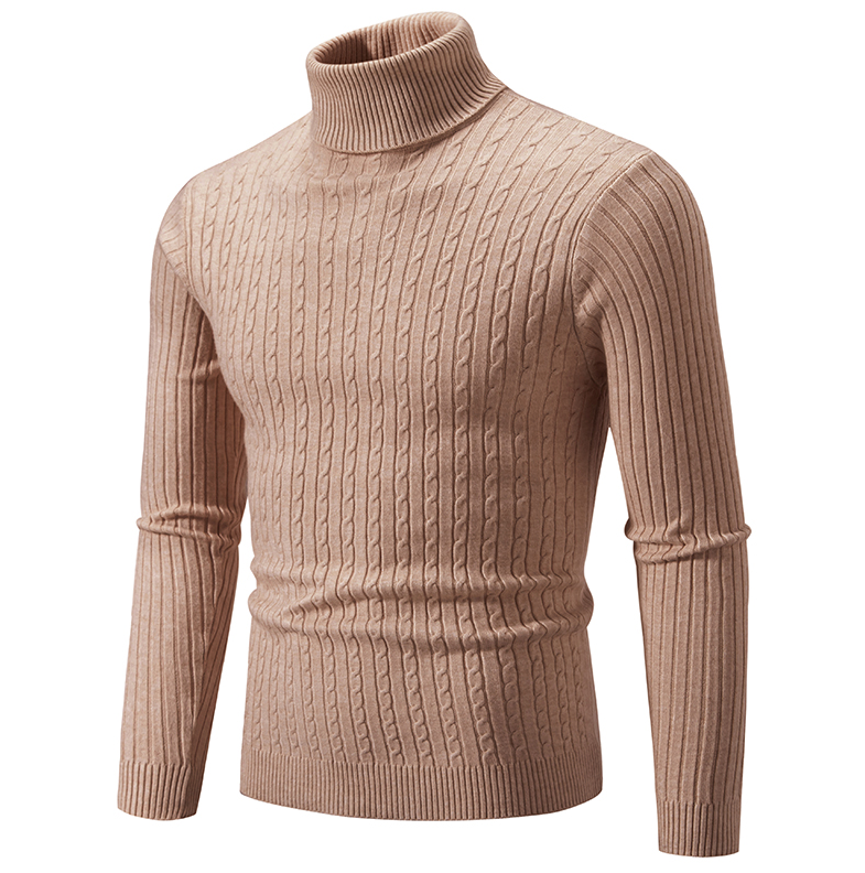 Herren Rollkragenpullover aus Strick mit Zopfmuster - kaffee