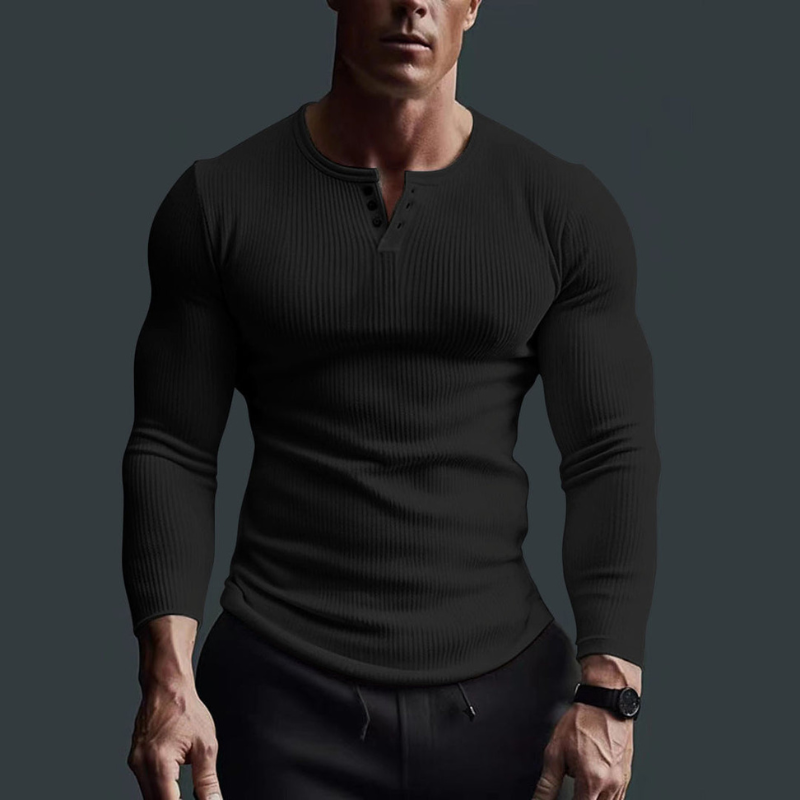 Herren Langarmshirt mit figurbetonter Passform - schwarz