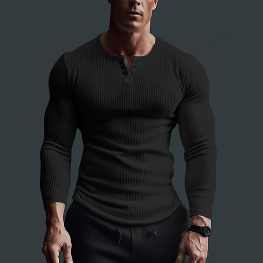 Herren Langarmshirt mit figurbetonter Passform - schwarz
