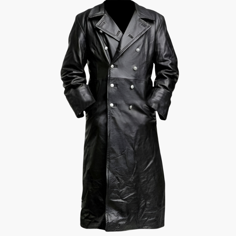 Herren Lederjacke im Mantel-Look - schwarz