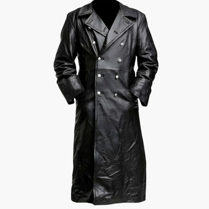 Herren Lederjacke im Mantel-Look - schwarz