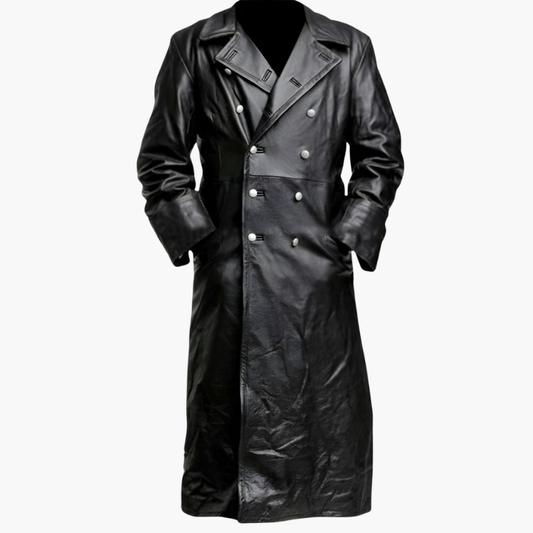 Herren Lederjacke im Mantel-Look - schwarz