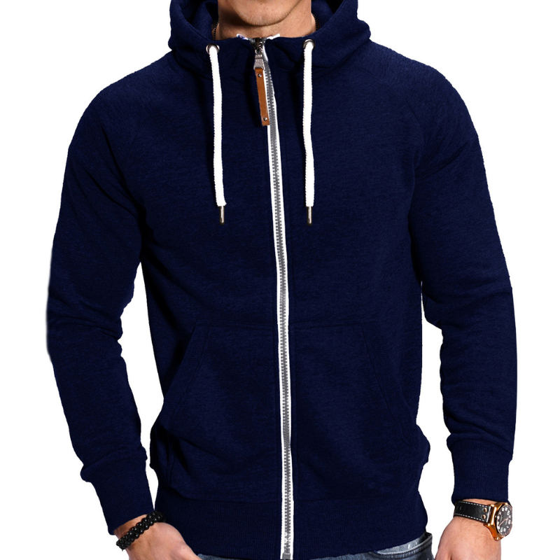 Herren Hoodie mit Reißverschluss im Sportstil - marine-blau