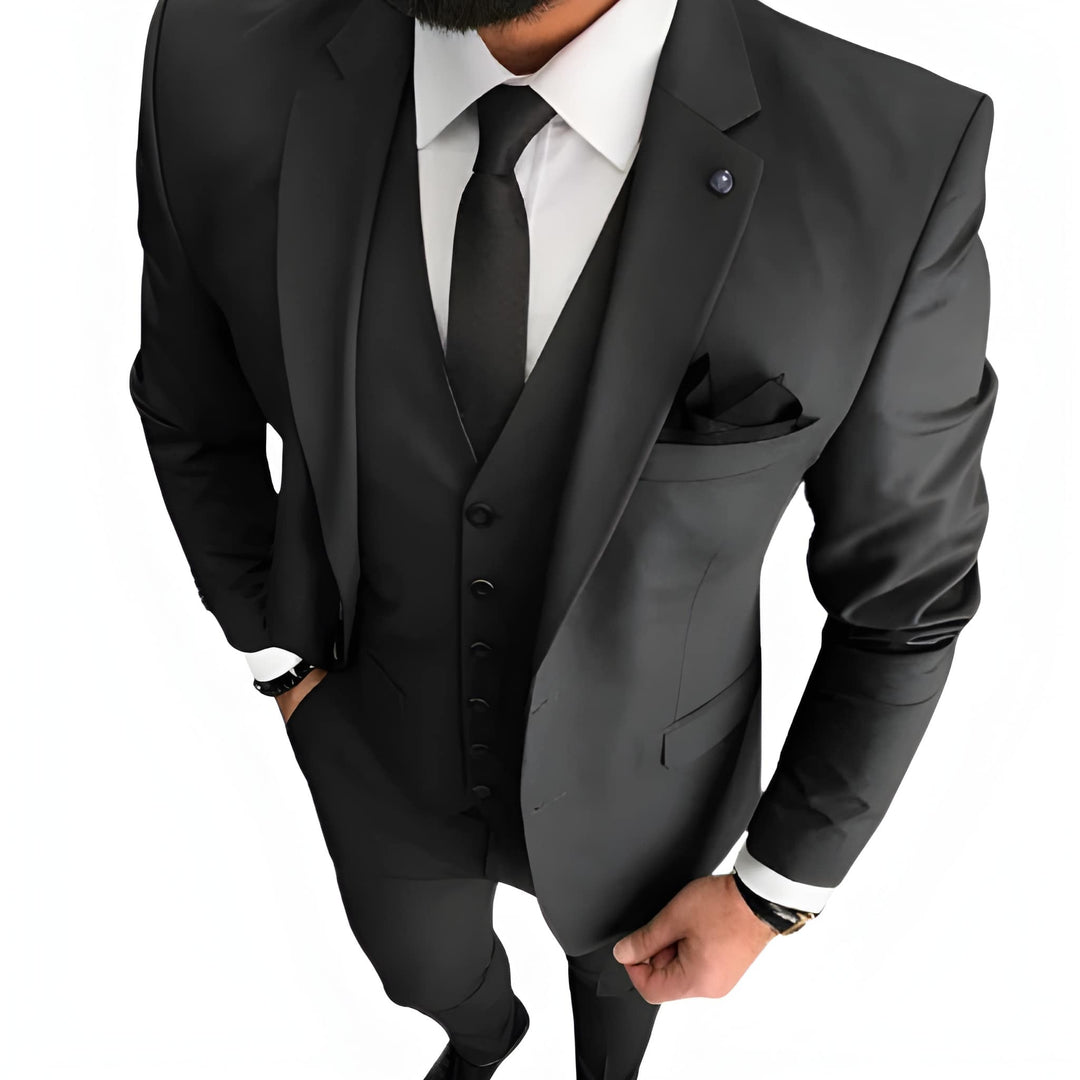 Herren Set dreiteilig mit Slim Fit Schnitt - schwarz
