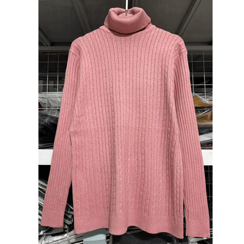 Herren Rollkragenpullover aus Strick mit Zopfmuster - rosa