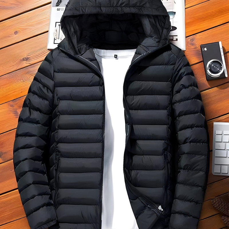 Herren Steppjacke mit Kapuze - schwarz
